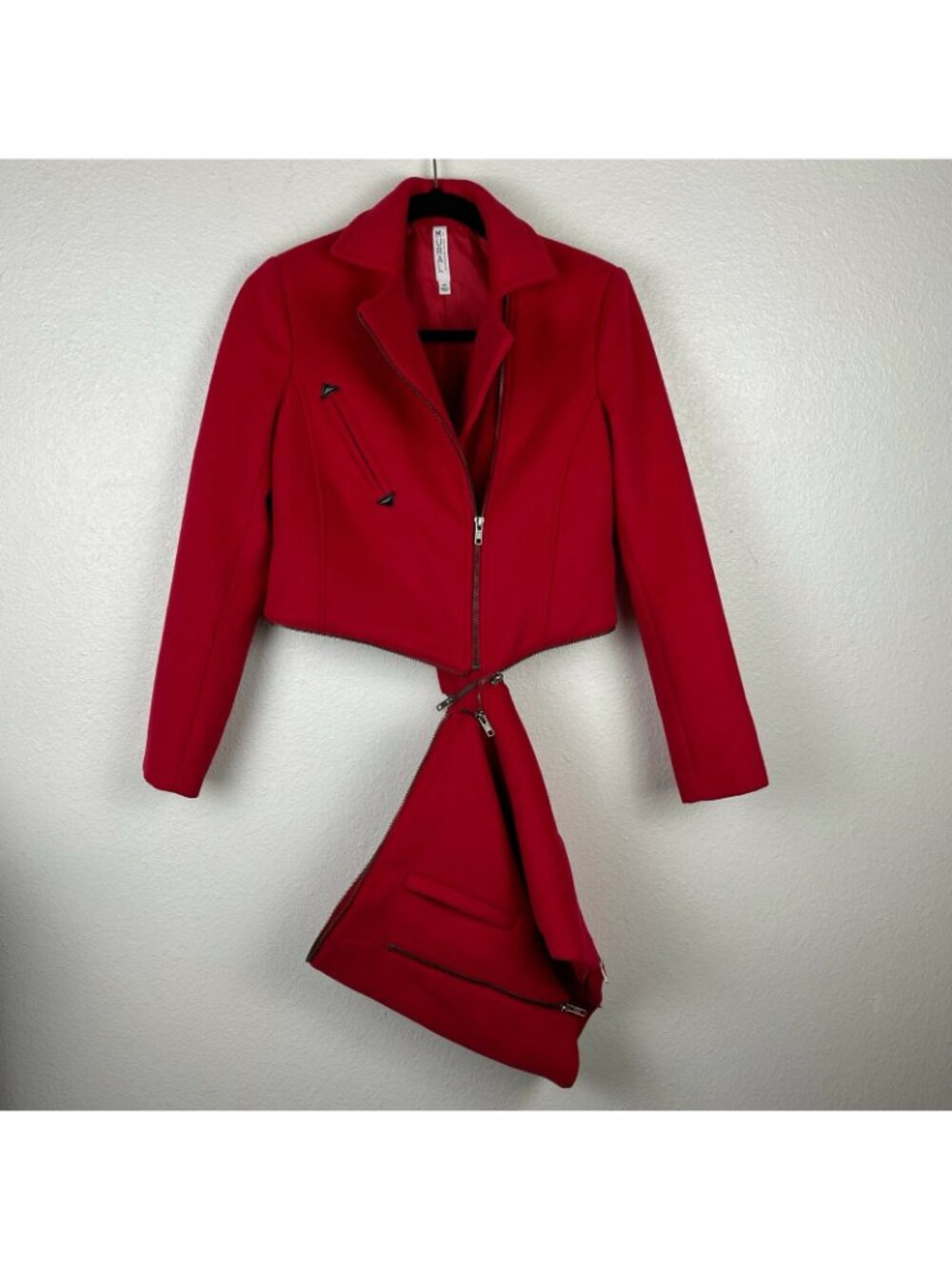 MURAL Jacket Women's Sz XS Wool Convertible Zippered Collared Peacoat Lined Red - Picture 4 of 10